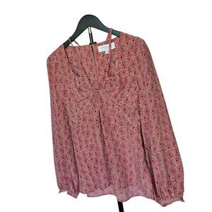 Equipment Femme Red Geometric Print Long Sleeve Blouse Size 4